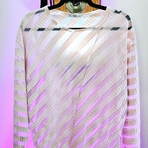 Zara Pink and White Asymmetrical Cut Out Blouse
